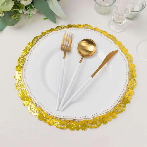 Miniatura 7 de Efavormart - Paquete de 50 manteles individuales de papel estilo medallón dorado metálico, 12 pulgadas, redondos, desechables, 1.76 oz/m² Tipo 3