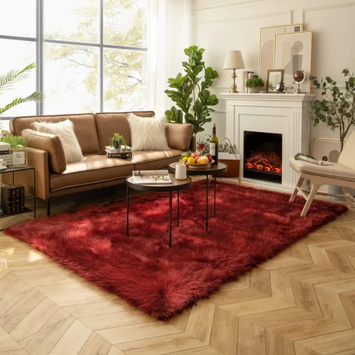 Miniatura 84 de Ashler Home Deco - Tapete de pelo sintético de oveja, mullido, suave, de 2 x 3 pies, lavable a máquina, dormitorio, habitación de los niños, sala