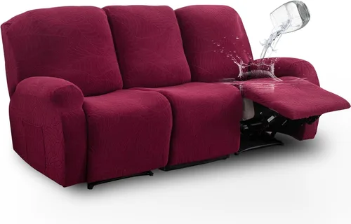 Miniatura 18 de vctops Funda repelente al agua para silla reclinable de 4 piezas con bolsillo lateral, diseño de hojas de jacquard, elástica, suave, protector
