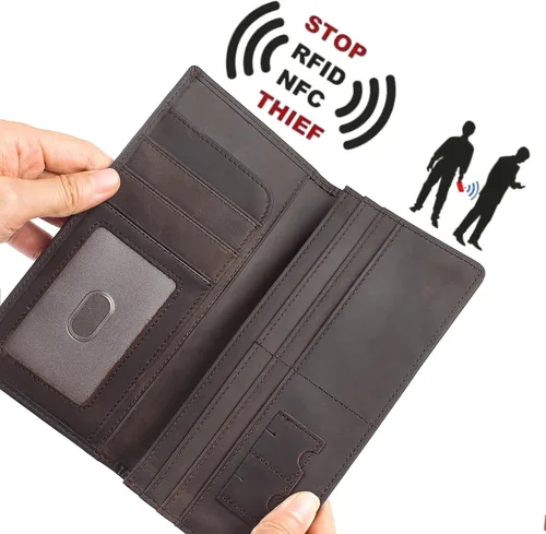 Miniatura 3 de DK86 Cartera larga para hombre Cuero de grano completo Bloqueo RFID Cartera plegable Cartera Rodeo, café, (Coffee A), Billetera plegable