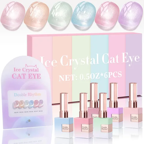 Miniatura 21 de Double Rhythm - Juego de esmalte de uñas de gel ojo de gato de 6 unidades, mismo color, misma botella, 14.8 ml, brillo con glitter, con imán