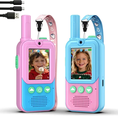 Miniatura 14 de Walkie Talkies recargables para niños, paquete de 3, Walkie Talkies de largo alcance para niños de 22 canales VOX linterna para acampar al aire