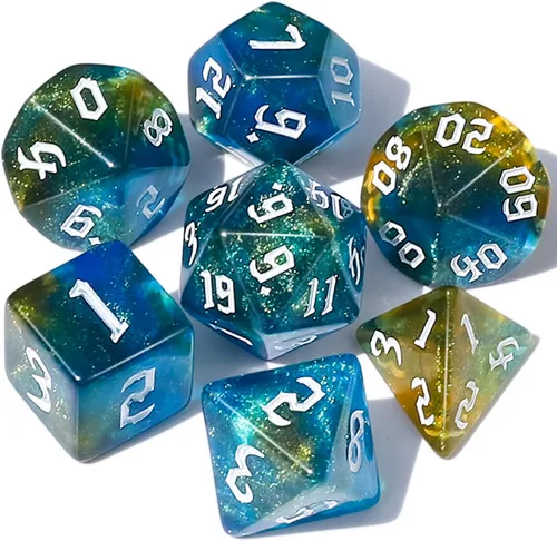 Miniatura 8 de CiaraQ DND Juego de Dados Poliédricos para Dungeons and Dragons RPG MTG Juegos de Mesa de Rol - con 1 Bolsa de Dados (Aguamarina + Brillantina)