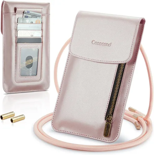 Miniatura 9 de Bolso cruzado pequeño para teléfono celular para mujeres y hombres, mini bolso de hombro de cuero con tarjetero y ranura para collar, cordón