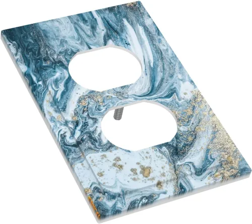 Miniatura 3 de Cubierta de Pared de Interruptor y Toma de Corriente de 1 Gang de Patrón Texturizado de Mármol Turquesa Oscuro Azul Gris Moderno Abstracto de Lujo