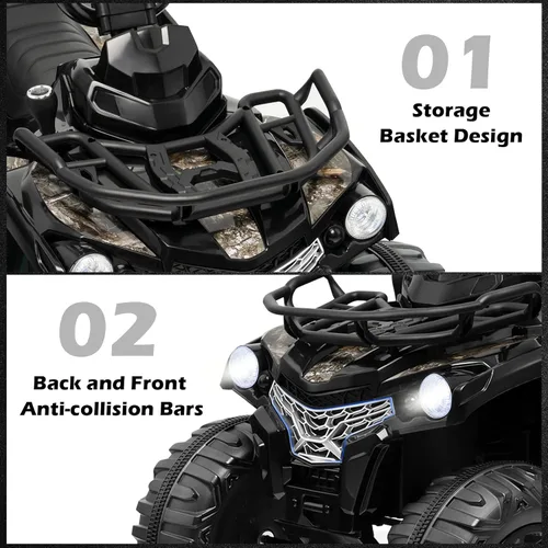 Miniatura 8 de Costzon ATV para niños, vehículo eléctrico de cuatro ruedas de 12 V con función de avance/atrás, 2 velocidades, música, faros, cesta de Negro