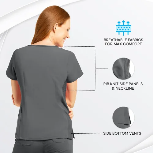 Miniatura 5 de Olive & Co. Camisas médicas para mujer, color gris peltre, moderno, ajustado, con cuello en V