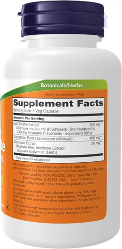 Miniatura 2 de Suplementos NOW Foods, Extracto de cardo de leche de Silymarin 300 mg con alcachofa y diente de león, Doble fortaleza, ayuda a la función hepática*
