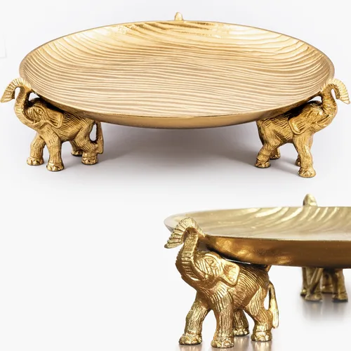 Miniatura 9 de Bandeja decorativa redonda con soportes de elefante, oro antiguo - Bandeja para mesa de café, decoración del hogar, centro de mesa, fuente