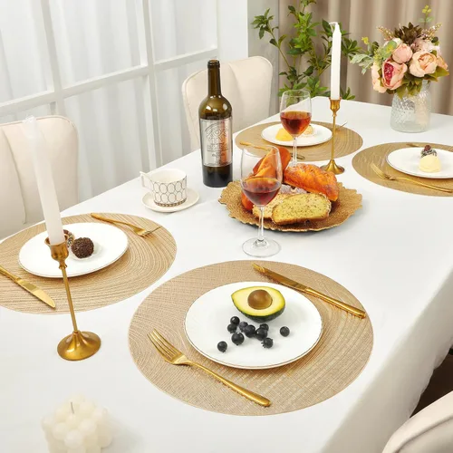 Miniatura 5 de U'Artlines Manteles individuales metálicos huecos de vinilo antideslizante con aislamiento térmico para mesa de cocina (21102 dorado, 6 unidades)
