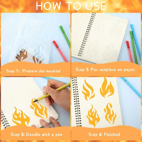 Miniatura 4 de 5 hojas de plantillas de llama para aerógrafo, plantillas de fuego reutilizables, plantilla de decoración de pintura para arte, ventana, pared