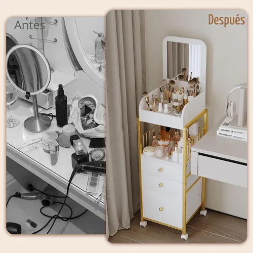 Miniatura 6 de Organizador de Carrito de Maquillaje con Espejo, Organizadores Grandes de Piso para el Cuidado de la Piel, Organizadores de Maquillaje - Organizador