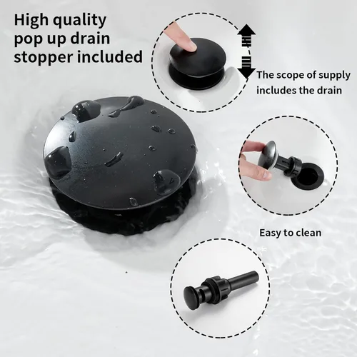 Miniatura 5 de Grifo de baño negro con una sola manija, un agujero, 1 o 3 agujeros, instalación de 4 pulgadas, acero inoxidable, grifo de tocador de baño a juego