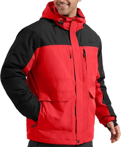 Miniatura 16 de FREE SOLDIER Chaqueta de esquí impermeable para hombre, con forro polar, abrigo de nieve cálido de invierno con capucha costuras totalmente selladas