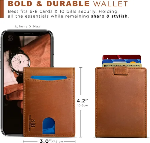 Miniatura 11 de SERMAN BRANDS RFID Blocking Slim Bifold Genuine Leather Thin Minimalist Front Pocket Wallets for Men Billfold Wallet Men Gift