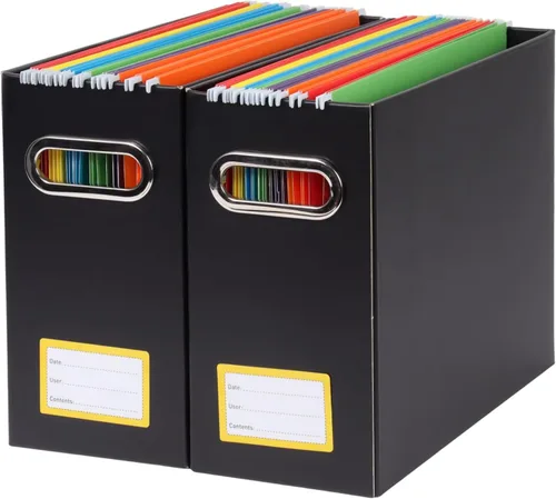 Miniatura 21 de Caja organizadora de archivos plegable con asa, 12.20 x 5.11 x 9.84 pulgadas, organizador de archivos para el hogar u oficina, pequeña caja de Negro