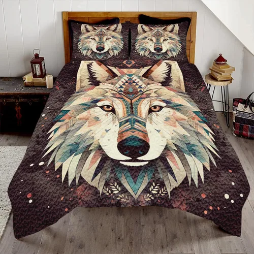 Miniatura 10 de Edredón de lobo personalizado, diseño nativo de ojos azules, tamaño matrimonial, juego de edredón de tamaño King, decoración para habitación