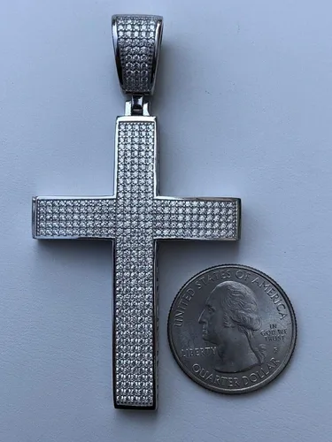 Miniatura 4 de Harlembling Solid 925 Sterling Silver Iced Cross Pendant - Men's - 2x1.5 20 Grams - Fits Up To 8mm Chains!