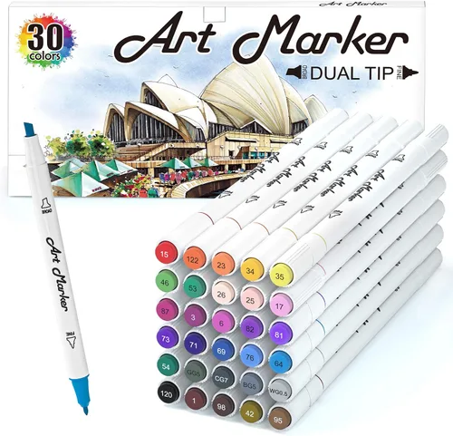 Lelix Marcadores artísticos de 30 colores, rotuladores permanentes de doble punta resaltadores perfectos para niños y adultos, artistas, dibujar,