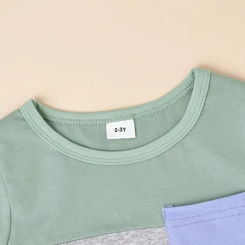 Miniatura 73 de Ropa para bebé niño pequeño, trajes de verano de manga corta, camiseta de retazos y pantalón con bolsillo, conjunto de 2 piezas, 12 meses a 4 años