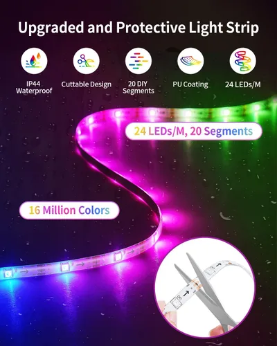 Miniatura 4 de Tira de luces LED RGB+IC, luz LED Bluetooth inteligente para dormitorio, tiras LED que cambian de color con 44 modos de escena (6.6 pies)