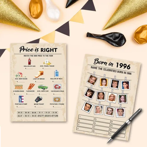 Miniatura 5 de QUPT Juegos de Fiesta de 30 Cumpleaños, Conjunto de 2 Actividades para 15 Invitados, Paquete de Juegos Nacidos en 1996, Suministros de Fiesta