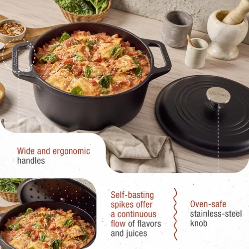 Miniatura 4 de Victoria - Horno holandés grande de hierro fundido con tapa y asas dobles. Olla de 6.6 litros sazonada con aceite de linaza 100% certificado Kosher