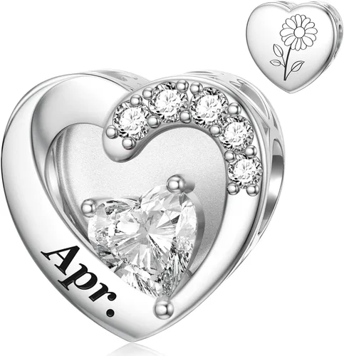 SEVENWELL Birthstone Charms with Birth Month Flower Engraved Fit Charms Pandora Bracelet 925 Sterling Silver Beads Charms Happy Birthday for Women