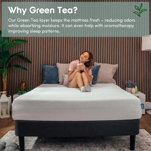 Miniatura 3 de Nestl Colchón de tamaño matrimonial de té verde de 12 pulgadas, colchón de espuma viscoelástica de grafito refrescante, colchón sin fibra de vidrio