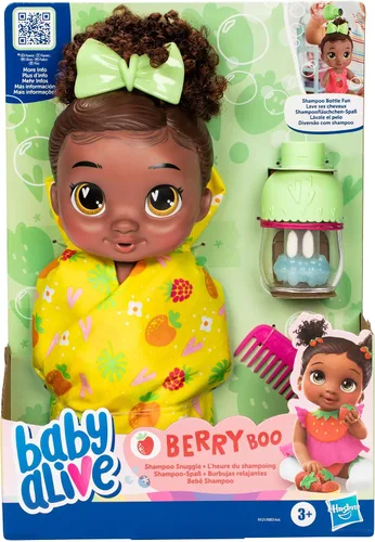 Miniatura 2 de Baby Alive Shampoo Snuggle Berry Boo Cabello Negro - Juego de muñeca bebé de agua de 11 pulgadas, juguetes para niñas y niños de 3 años en adelante