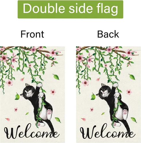 Miniatura 6 de Louise Maelys Bandera de jardín de gato negro de primavera de 12 x 18 pulgadas, doble cara, arpillera pequeña flor floral para patio, exterior