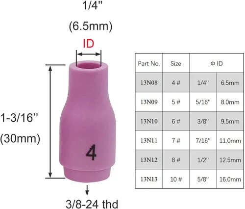Miniatura 2 de Boquilla de taza de cerámica de alúmina 12PCS 13N08 13N09 13N10 13N11 13N12 13N13 (4-5-6-7-8-10) para antorcha de soldadura TIG 9,20 y 25, morado