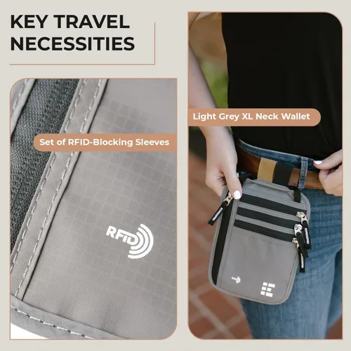 Miniatura 25 de Cartera para el cuello para viajes y pasaporte con bloqueo RFID, delgada y fácil de ocultar, bolsa de viaje de nailon para hombres y mujeres
