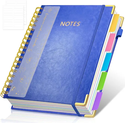 Miniatura 10 de Cuaderno de espiral con tapa dura, cuadernos B5 grandes de 8"x10", con divisores extraíbles y pestañas, 300 páginas, cuaderno de 5 asignaturas