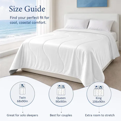Miniatura 6 de Edredón frío para personas calurosas, sudores nocturnos, relleno, manta fría reversible, ligero y transpirable, verano, 68 x 90 pulgadas, blanco