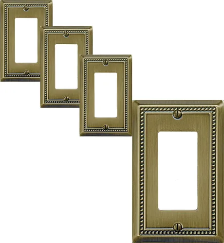 Miniatura 65 de OKAWYC Cubierta de Interruptor de Luz de Tomacorriente Dúplex Individual Belaire de Metal con Cuentas para Pared, Paquete de 4 Latón Antiguo 1 Gang