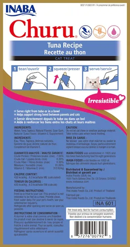 Miniatura 2 de INABA Churu - Golosinas lamibles para gatos, puré natural de atún, receta (4 porciones por paquete, 8 paquetes) (32 tubos)