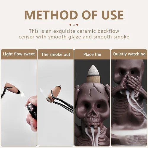 Miniatura 4 de Comeon - Quemador de incienso de reflujo con decoración de calavera, soporte para varillas de incienso de flujo inverso, quemador de incienso
