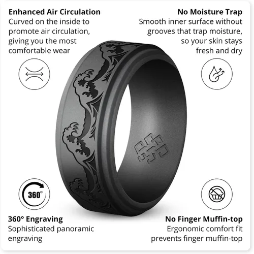 Miniatura 10 de Knot Theory Anillo de silicona para hombre, grabado de montaña, ondas, bosque, ancho de banda de 0.315 pulgadas, transpirable, ajuste cómodo