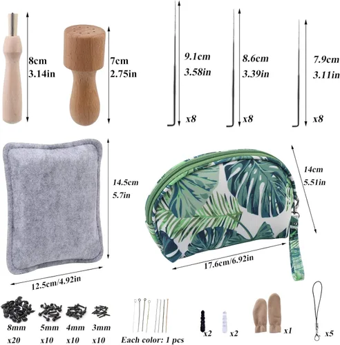 Miniatura 2 de IMZAY Kit de fieltro de aguja, kit de iniciación de fieltro de aguja con exquisita bolsa de almacenamiento verde, juego de 18 colores de lana, kit
