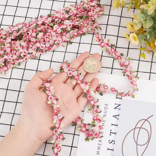 Miniatura 3 de GORGECRAFT - Cinta de encaje floral de 5 yardas, con ribete de encaje floral para manualidades de costura, apliques de encaje para vestidos de Rosa