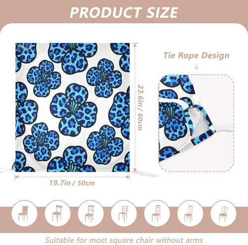Miniatura 2 de Blue Flower Leopard Print Birthday Seat Cover for Classroom Chair Washable or Wedding Set of 2 Decoration Club Chair Cover protectores de sillas