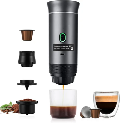 Cafetera Portátil para Viajes, Máquina de Café Espresso de 20 Bares con USB, Cafetera de Viaje 3 en 1 con Autocalentamiento, Compatible con Café Gris