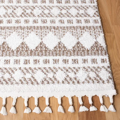 Miniatura 4 de SAFAVIEH Tapete grueso marroquí con borlas, 2 pies 2 pulgadas x 9 pies, color marfil y beige, no desprende pelusa y de fácil cuidado, 0.75 pulgadas