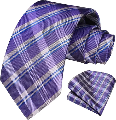 Miniatura 268 de HISDERN Conjunto de corbata a cuadros a cuadros pañuelo tejido clásico formal para hombre corbata y bolsillo cuadrado