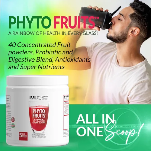Miniatura 5 de IVL - Phyto Fruits Superfood Powder - Apoya la energía - Digestivo y probiótico - Antioxidante - Vegano - 40 frutas y nutrientes más 6 cepas