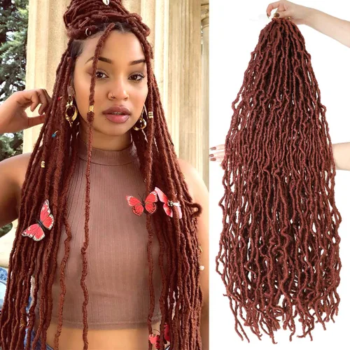 Miniatura 32 de Youngther Cabello sintético de ganchillo de 24 pulgadas, 6 unidades, 84 soportes, extensibles, cabello de ganchillo suave de diosa, cabello 1b