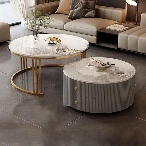 Miniatura 9 de Mesa de centro redonda anidable, mesas de centro redondas con almacenamiento para sala de estar, mesa de centro para sala minimalista, mesa