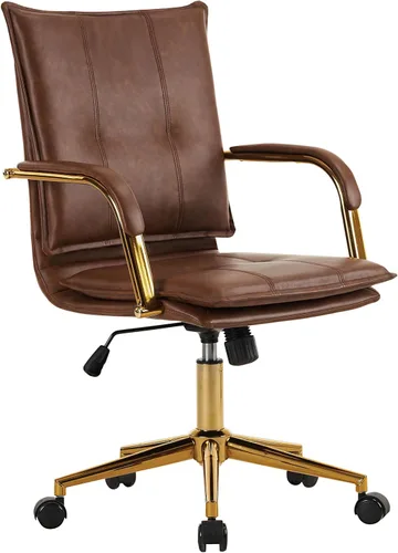 Miniatura 8 de MOJAY Silla de escritorio ergonómica de cuero con respaldo medio, moderna silla tapizada para computadora, silla de oficina ejecutiva con brazos