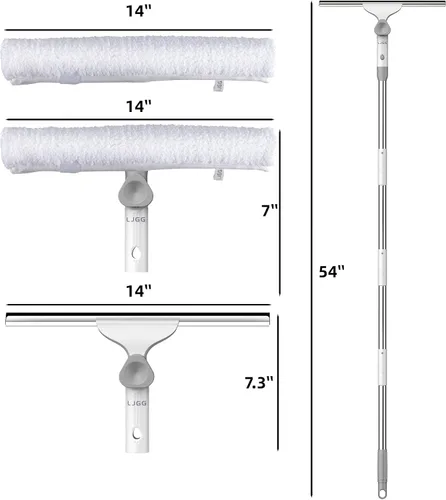 Miniatura 6 de Kit de limpieza de ventanas, hoja de silicona de 14 pulgadas y limpiador de microfibra con mango de aluminio de 54 pulgadas, limpiador de ventanas
